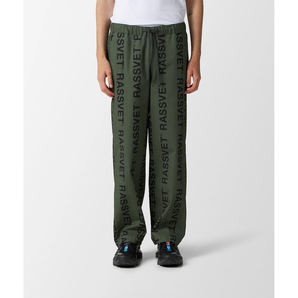 Rassvet Logo Print Pants XL Olive Green Black Straight Leg Skate Streetwear - Picture 2 of 4